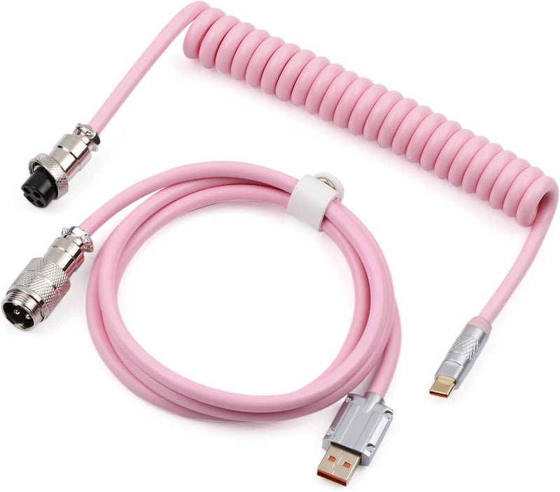EPOMAKER Puff Aviator Coiled USB Cable, Type C Detachable Mechanical Gaming Keyboard Cable for Win/Mac/Gamers, Suitable for RT100/TH68 PRO/TH80 PRO/TH96/TH80 SE/CIDOO V65. etc(Puff Pink) - Image 2